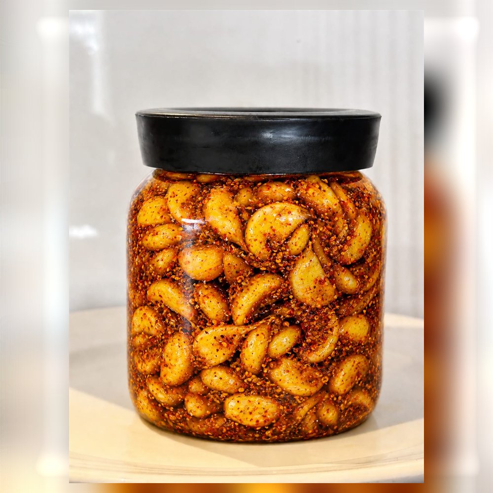 Lehsun ka Achar in a 250 g glass jar